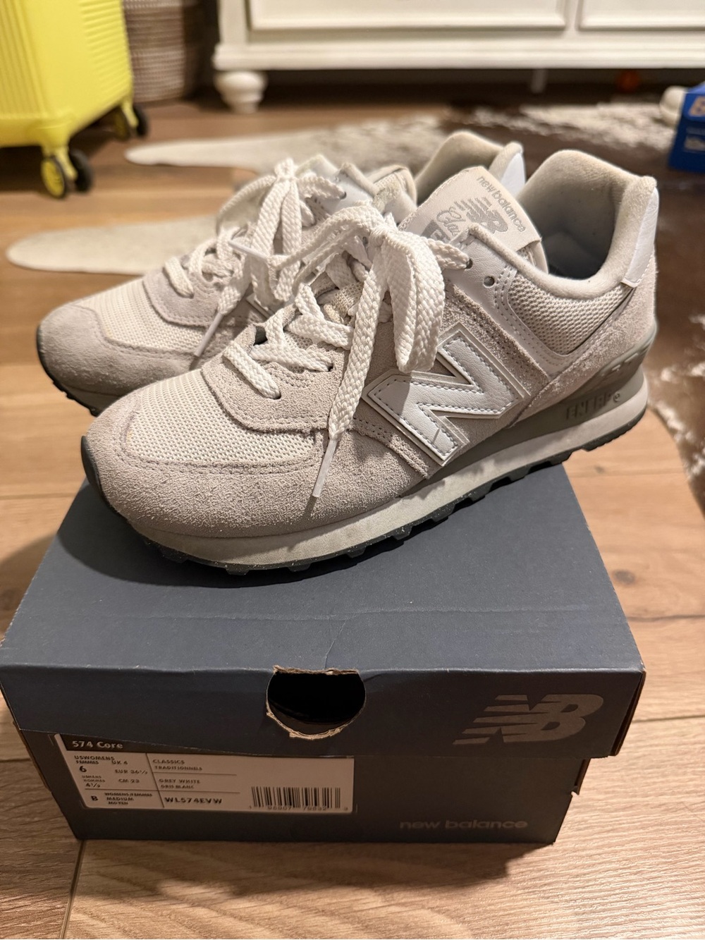 New Balance Cream/White Suede & Mesh Sneakers
